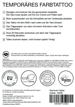 NEU Temporäres Tattoo-Motiv, 10,5 x 14,8cm, Karneval Hippie