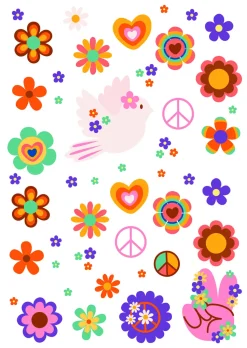 NEU Temporäres Tattoo-Motiv, 10,5 x 14,8cm, Karneval Hippie