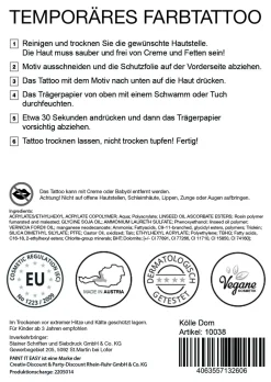 NEU Temporäres Tattoo-Motiv, 10,5 x 14,8cm, Karneval Kölle Dom
