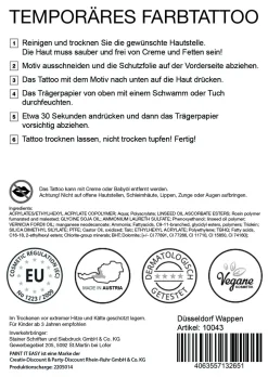 NEU Temporäres Tattoo-Motiv, 10,5 x 14,8cm, Karneval Düsseldorf Wappen