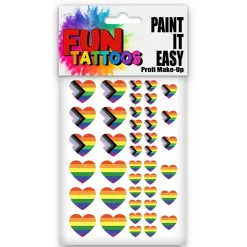 NEU Temporäres Tattoo-Motiv, 10,5 x 14,8cm, Basic Regenbogen Herzen