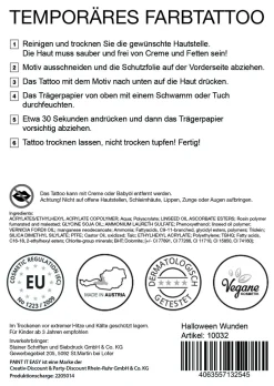 NEU Temporäres Tattoo-Motiv, 10,5 x 14,8cm, Halloween Wunden