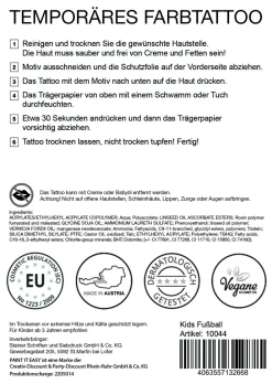 NEU Temporäres Tattoo-Motiv, 10,5 x 14,8cm, Kids Fußball