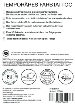 NEU Temporäres Tattoo-Motiv, 10,5 x 14,8cm, Kids Dino