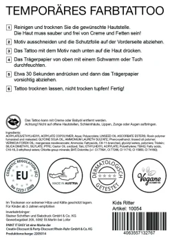 NEU Temporäres Tattoo-Motiv, 10,5 x 14,8cm, Kids Ritter