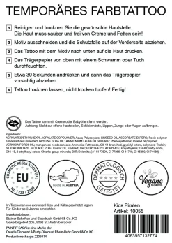 NEU Temporäres Tattoo-Motiv, 10,5 x 14,8cm, Kids Piraten