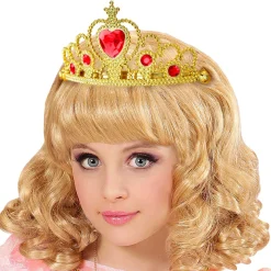 NEU Tiara / Krönchen Gold mit Roten Schmucksteinen, Kunststoff