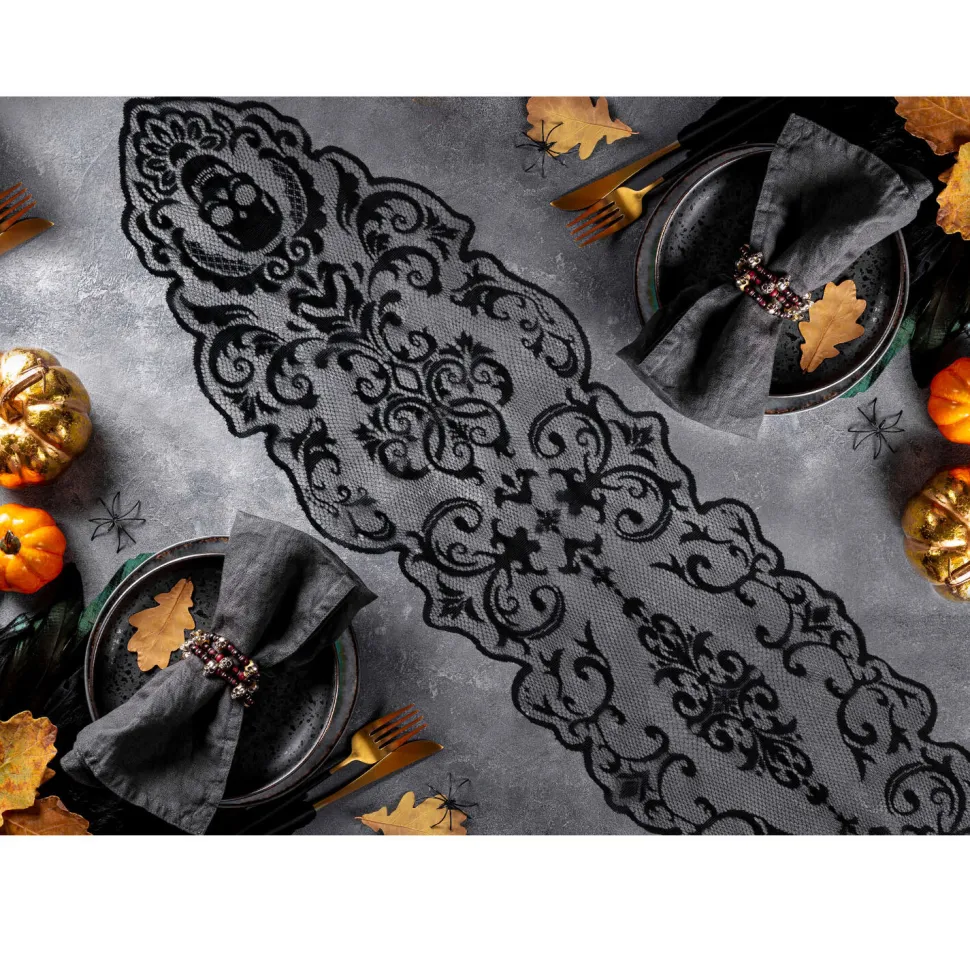 NEU Tischläufer Halloween aus schwarzer Spitze, ca. 180x35cm