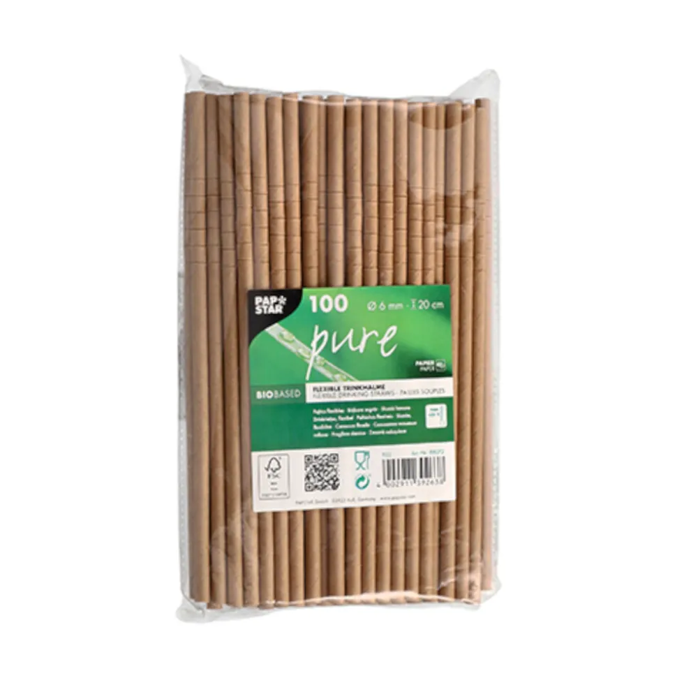 NEU Trinkhalme Pure aus Papier, flexibel, Ø 6 mm, 20 cm, 100 Stück, Braun