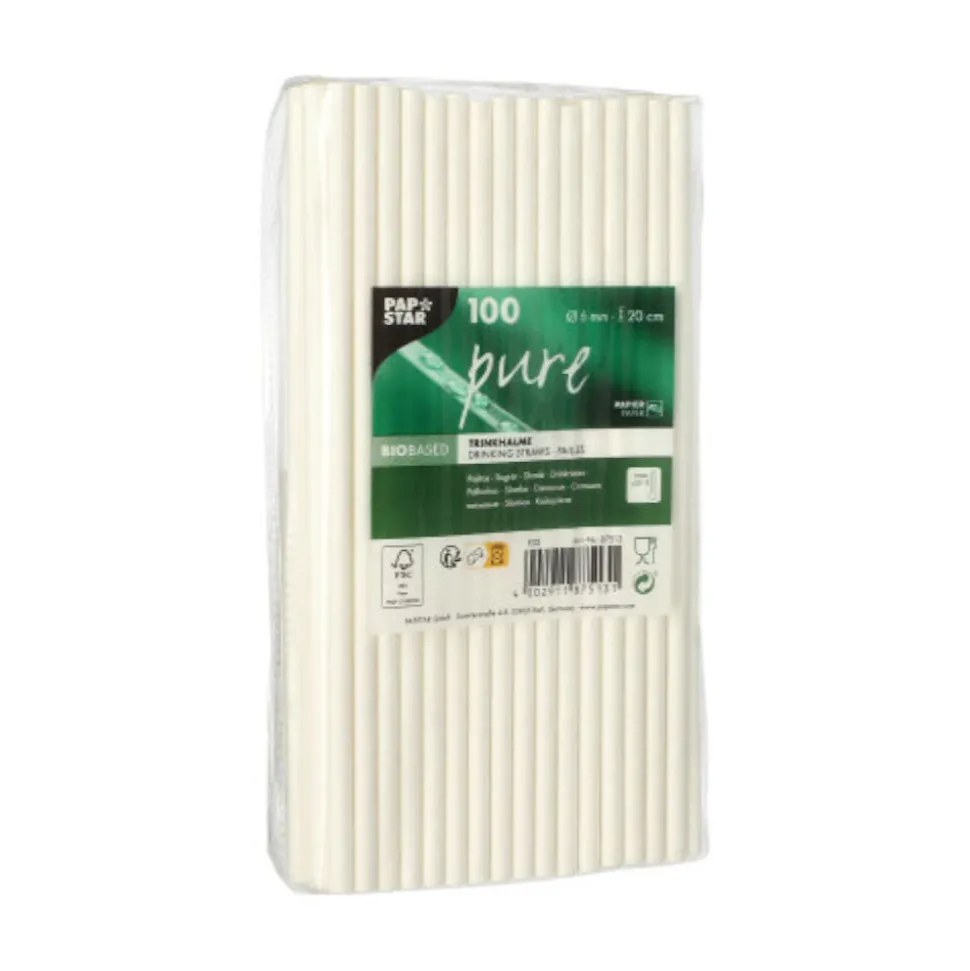 NEU Trinkhalme Pure aus Papier, Ø 6 mm, 20 cm, 100 Stück, Weiß