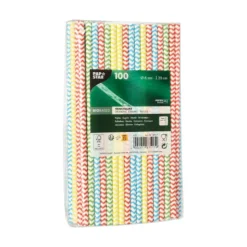 NEU Trinkhalme Pure aus Papier, Ø 6 mm, 20 cm, 100 Stück, Zig-Zag bunt