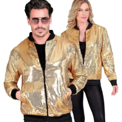 NEU Unisex-Kostüm Disco-Bomberjacke mit Pailletten, gold, Größe S-M