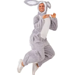 NEU Unisex-Kostüm Overall Kaninchen / Hase, grau-weiß, Einheitsgröße