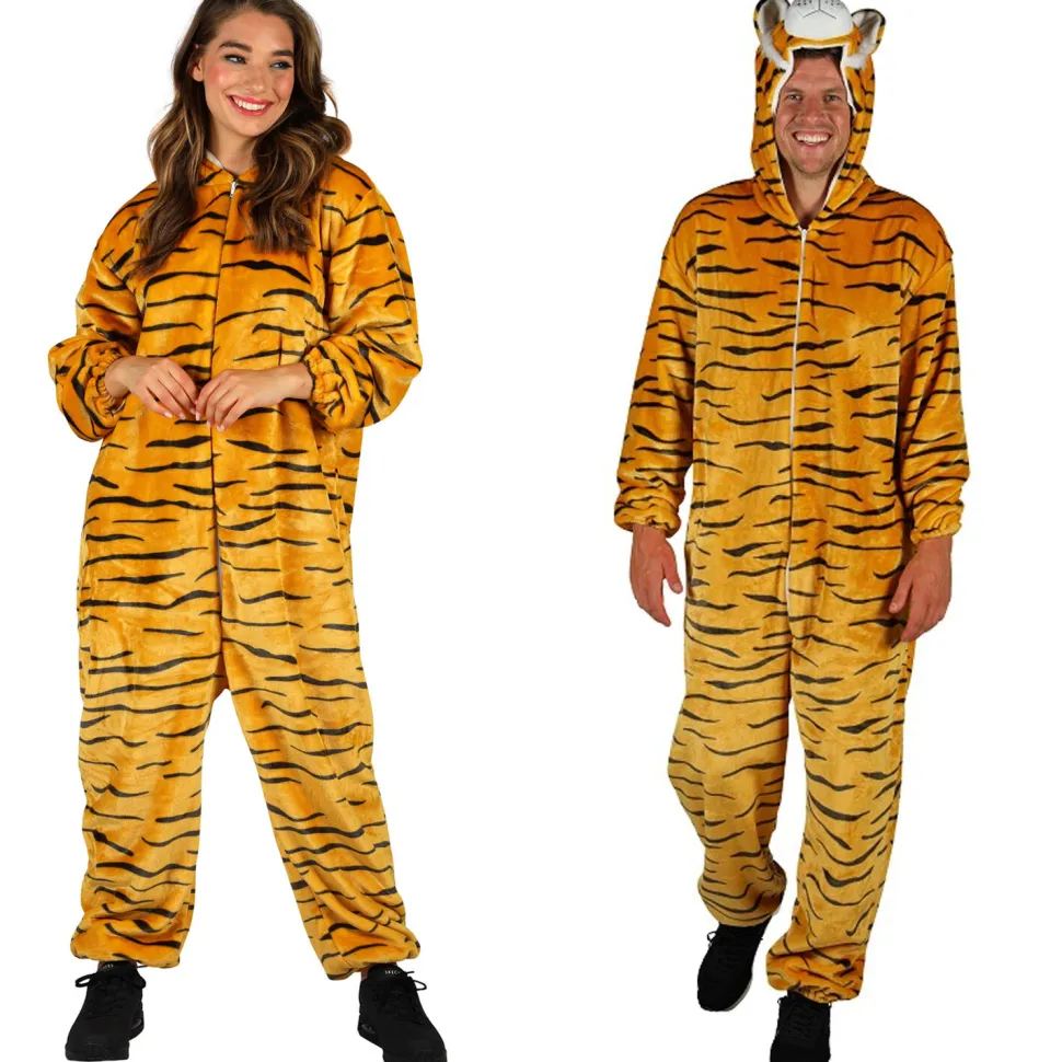 NEU Unisex-Kostüm Plüsch-Overall Tiger, braun-schwarz, Gr. XS-S