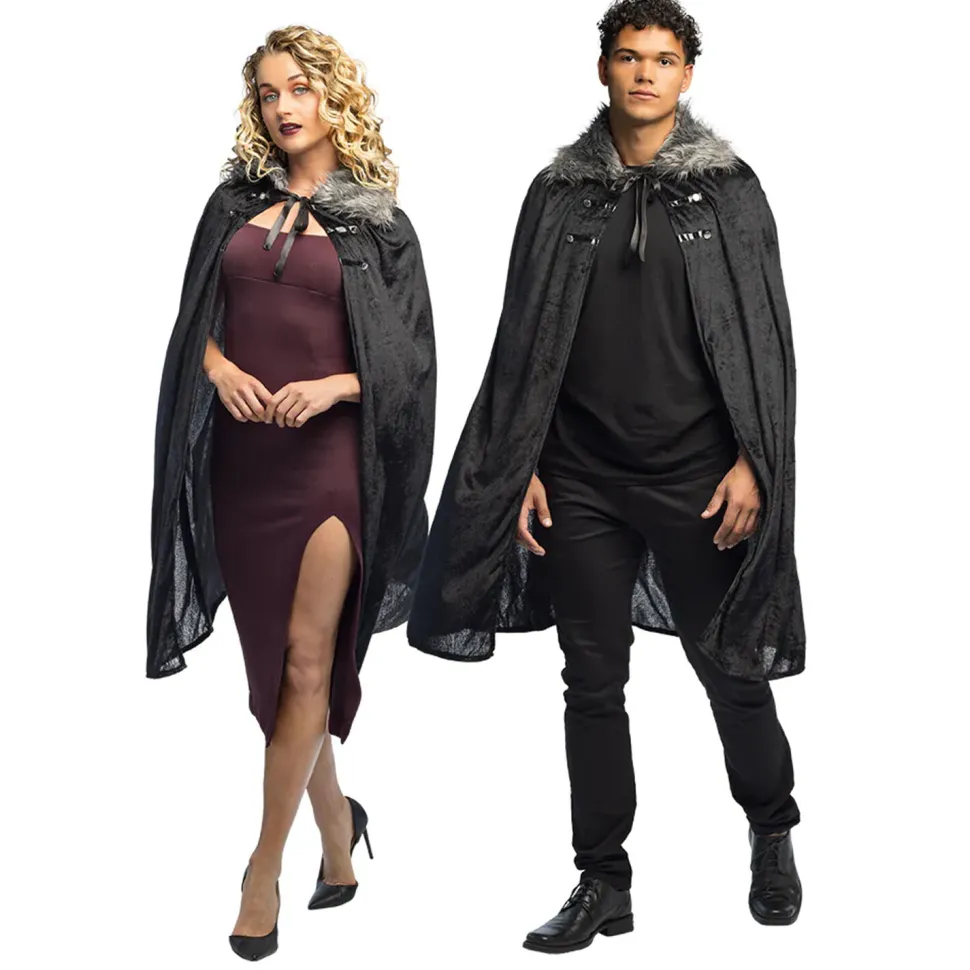 NEU Unisex-Kostüm Umhang Mittelalter, schwarz mit Plüschkragen, ca. 113cm