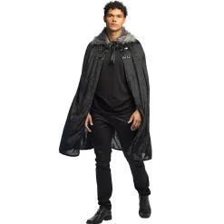 NEU Unisex-Kostüm Umhang Mittelalter, schwarz mit Plüschkragen, ca. 113cm