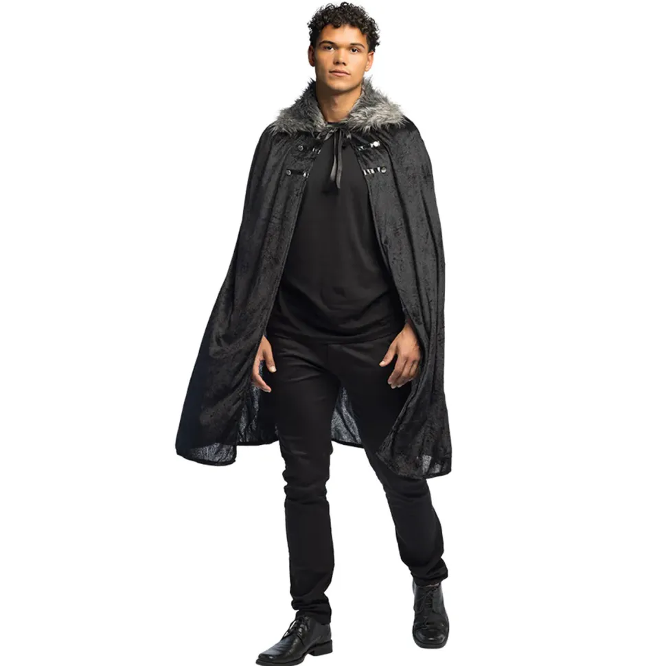 NEU Unisex-Kostüm Umhang Mittelalter, schwarz mit Plüschkragen, ca. 113cm