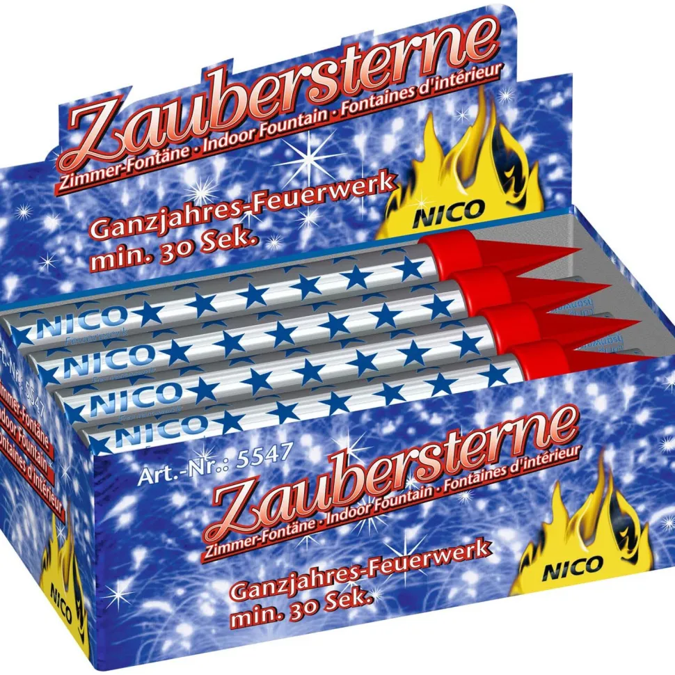 NEU Zaubersterne / Eisfontänen / Torten-Deko, mit Silbereffekt, Packung mit 12 Stück