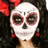 Ohrringe mit weißem Totenkopf und roter Rose