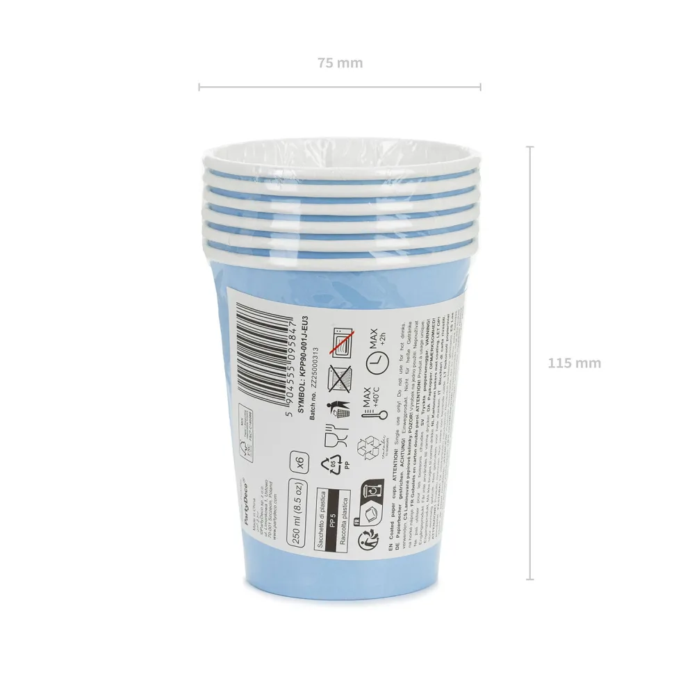 Pappbecher - Hellblau - 250ml - 6 Stück