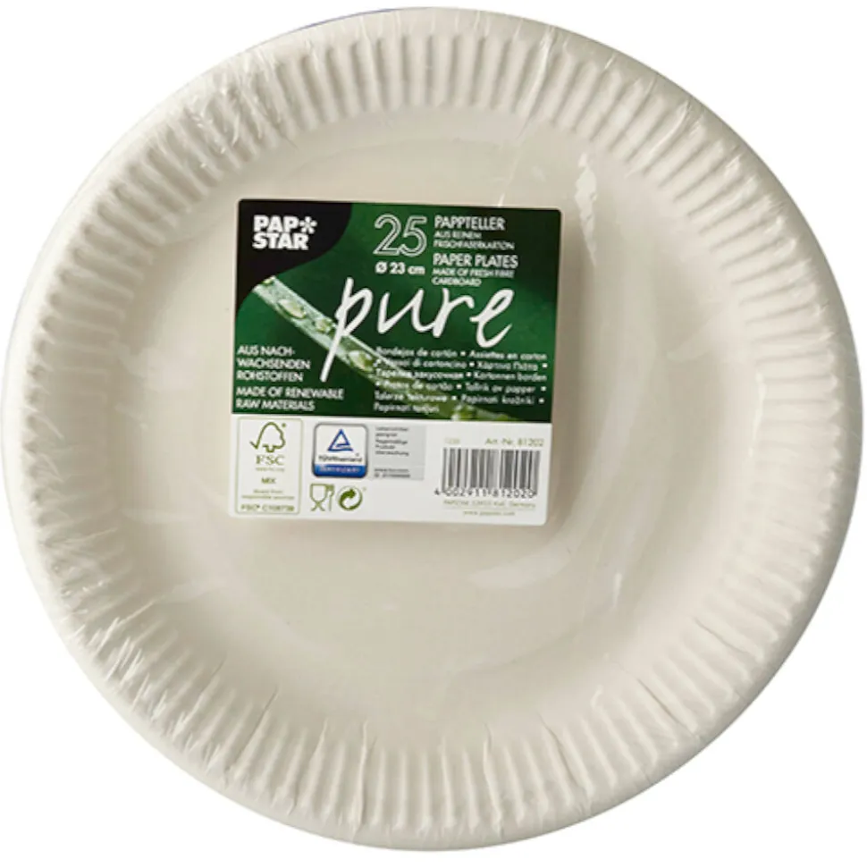 Pappteller Pure, rund, Ø 23 cm, 25 Stück, weiß