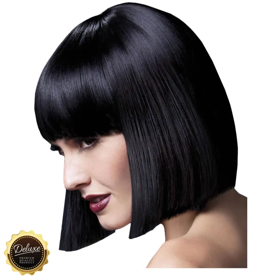 Perücke Damen Abgerundeter Bob, Pagenkopf mit Pony, gerade geschnitten, Premium-Qualität, Lola, schwarz