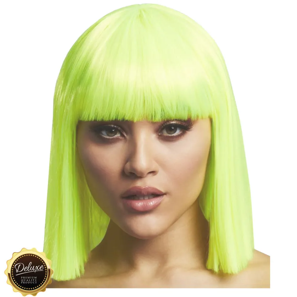 Perücke Damen Abgerundeter Bob, Pagenkopf mit Pony, gerade geschnitten, Premium-Qualität, Lola, neon-grün