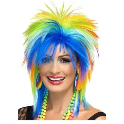 Perücke Damen 80er Punk Rock Diva Regenbogen, bunt