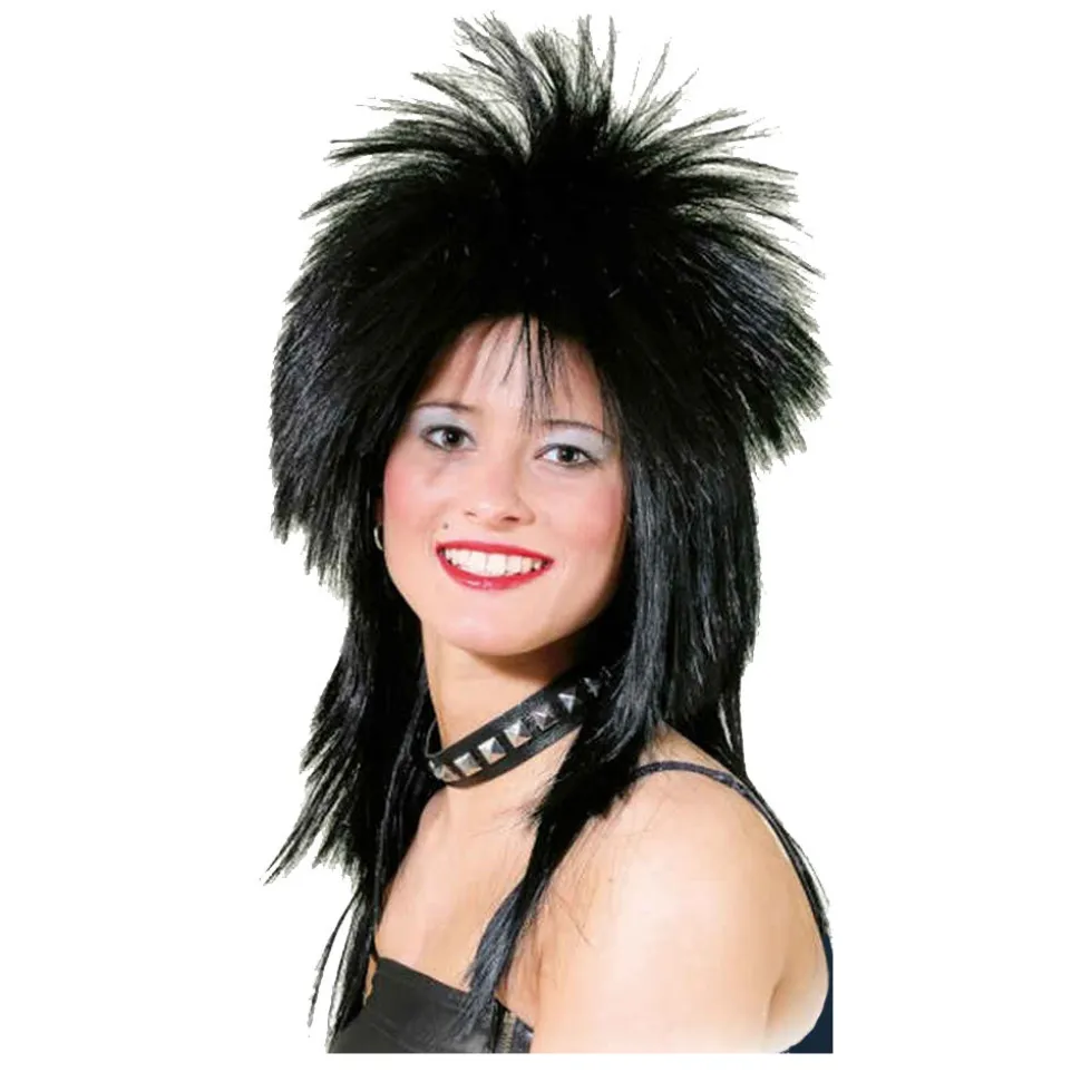 Perücke Damen 80er Punk Rock Diva, Hard Rock, schwarz