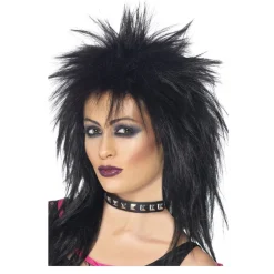 Perücke Damen 80er Punk Rock Diva, schwarz
