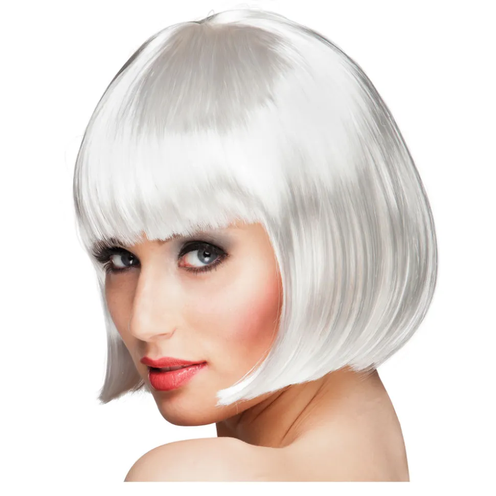 Perücke Damen Foxy Bob, Pagenkopf mit Pony, Cabaret, weiß