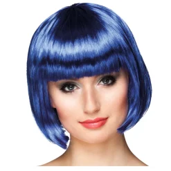 Perücke Damen Foxy Bob, Pagenkopf mit Pony, Cabaret, blau