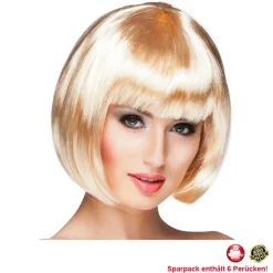 Perücke Damen Foxy Bob, Pagenkopf mit Pony, Cabaret, blond - SPARPACK mit 6 Stück