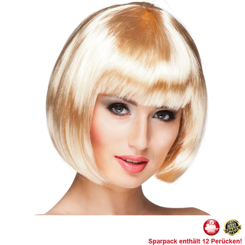 Perücke Damen Foxy Bob, Pagenkopf mit Pony, Cabaret, blond - SPARPACK mit 12 Stück