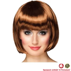 Perücke Damen Foxy Bob, Pagenkopf mit Pony, Cabaret, braun - SPARPACK mit 12 Stück