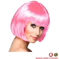 Perücke Damen Foxy Bob, Pagenkopf mit Pony, Cabaret, pink - SPARPACK mit 12 Stück
