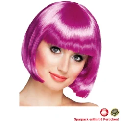 Perücke Damen Foxy Bob, Pagenkopf mit Pony, Cabaret, magenta - SPARPACK mit 6 Stück