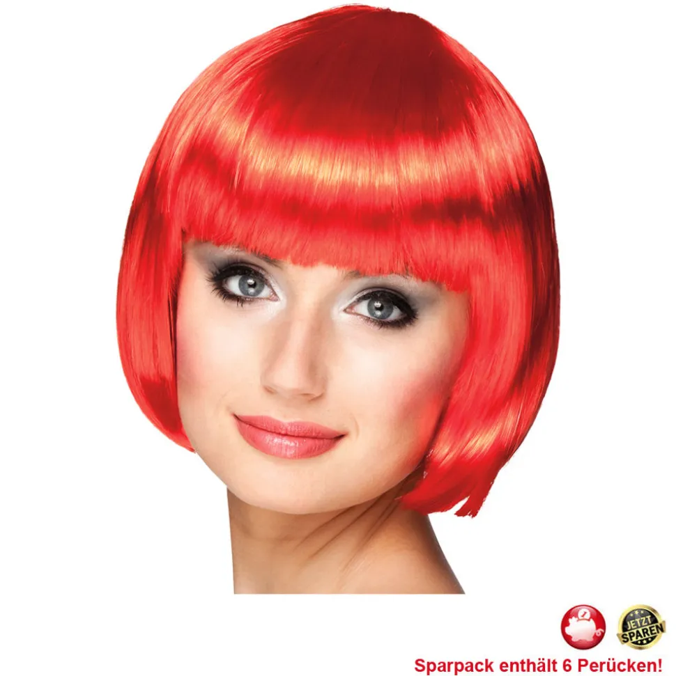 Perücke Damen Foxy Bob, Pagenkopf mit Pony, Cabaret, rot - SPARPACK mit 6 Stück