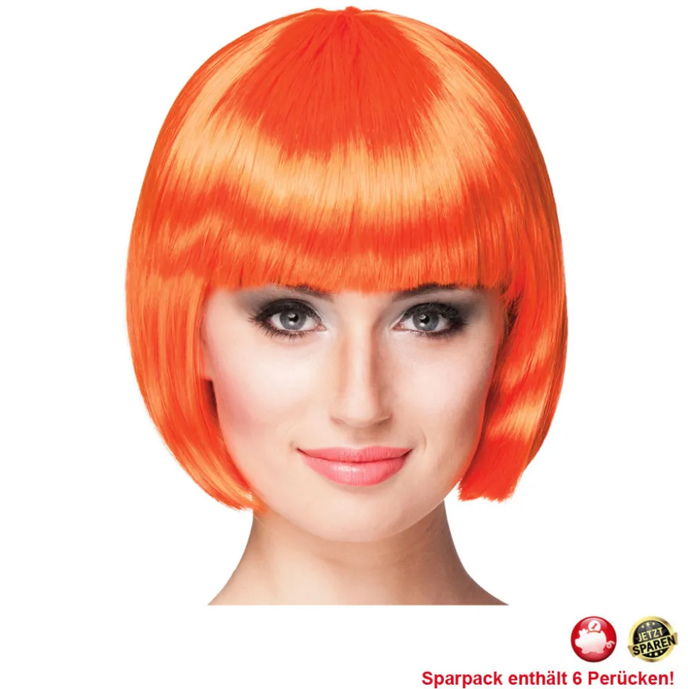 Perücke Damen Foxy Bob, Pagenkopf mit Pony, Cabaret, orange - SPARPACK mit 6 Stück
