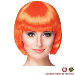 Perücke Damen Foxy Bob, Pagenkopf mit Pony, Cabaret, orange - SPARPACK mit 12 Stück