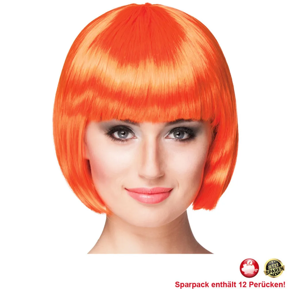 Perücke Damen Foxy Bob, Pagenkopf mit Pony, Cabaret, orange - SPARPACK mit 12 Stück
