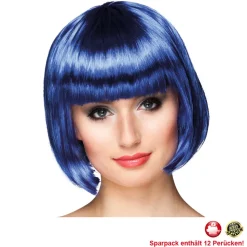 Perücke Damen Foxy Bob, Pagenkopf mit Pony, Cabaret, blau - SPARPACK mit 12 Stück