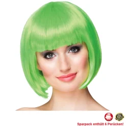 Perücke Damen Foxy Bob, Pagenkopf mit Pony, Cabaret, kiwigrün - SPARPACK mit 6 Stück