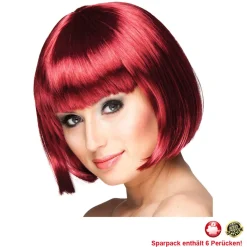 Perücke Damen Foxy Bob, Pagenkopf mit Pony, Cabaret, bordeaux - SPARPACK mit 6 Stück