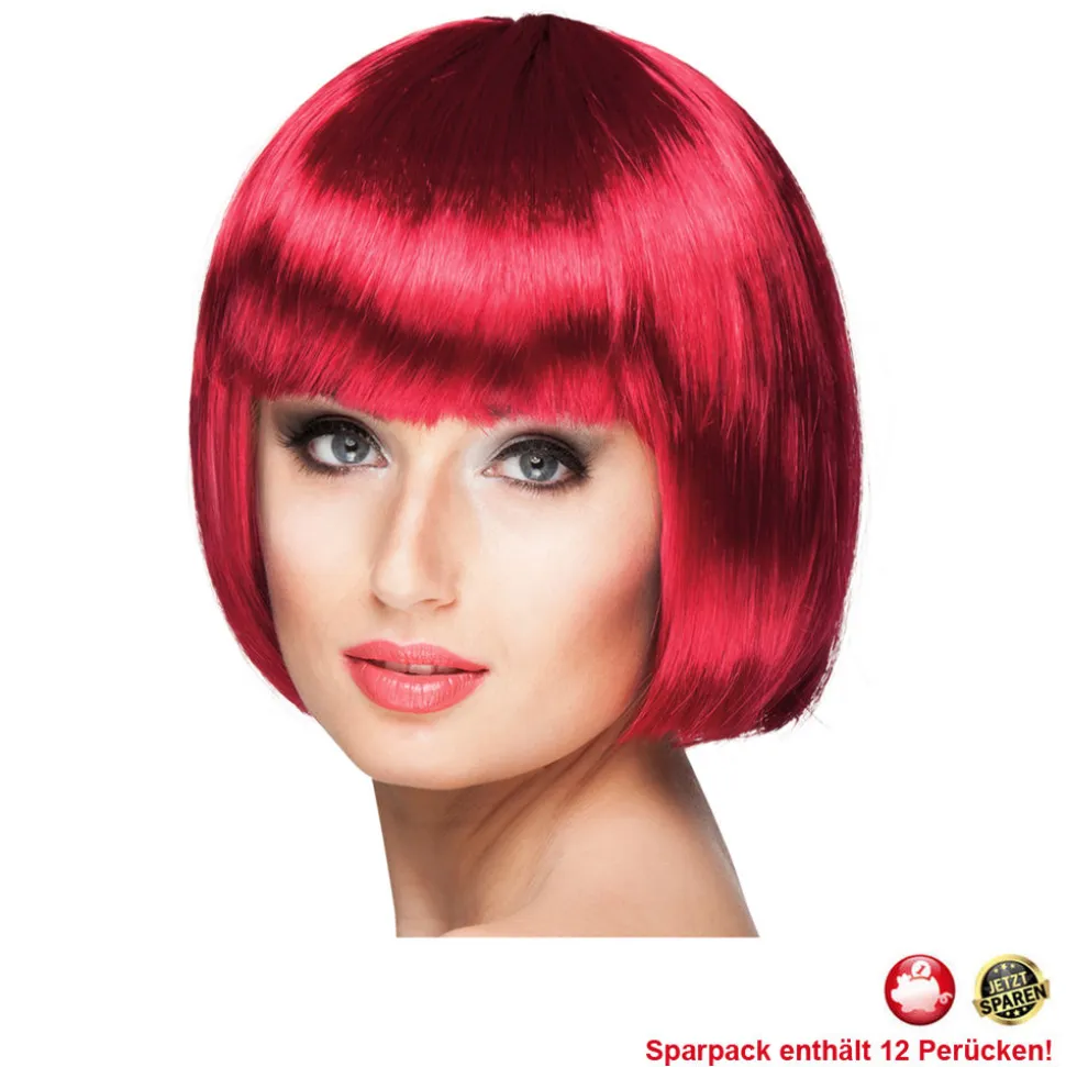 Perücke Damen Foxy Bob, Pagenkopf mit Pony, Cabaret, rubin - SPARPACK mit 12 Stück