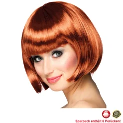 Perücke Damen Foxy Bob, Pagenkopf mit Pony, Cabaret, kupfer - SPARPACK mit 6 Stück