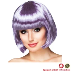 Perücke Damen Foxy Bob, Pagenkopf mit Pony, Cabaret, zartlila - SPARPACK mit 12 Stück