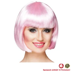Perücke Damen Foxy Bob, Pagenkopf mit Pony, Cabaret, rosa - SPARPACK mit 12 Stück