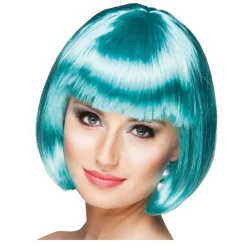 Perücke Damen Foxy Bob, Pagenkopf mit Pony, Cabaret, türkis