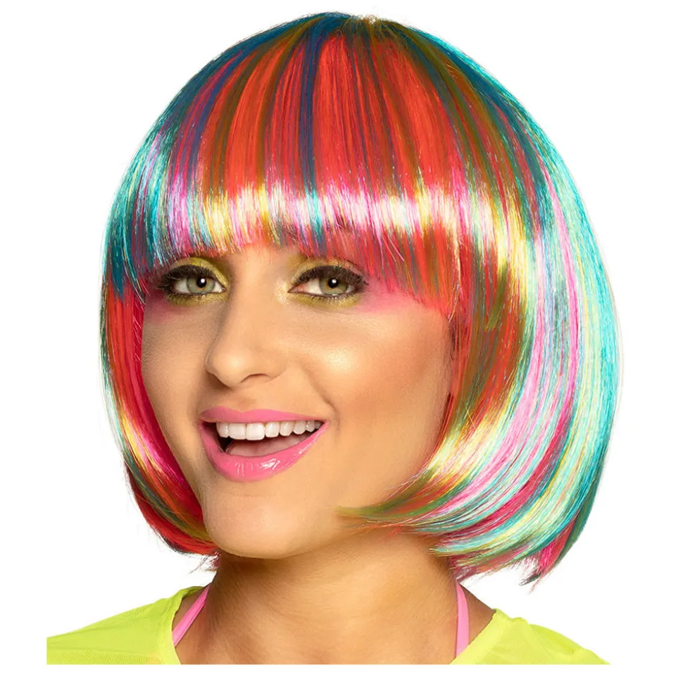 Perücke Damen Foxy Bob, Pagenkopf mit Pony Candy Style Neon Pebbles, pink-bunt